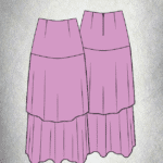 BOHEME maxi skirt sewing pattern illustrated from front and back, with a defined waistband and two overlapping tiers of cascading ruffles.