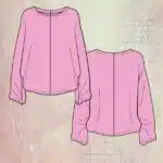 KELIS batwing blouse sewing pattern cover illustration in pink showing front and back views of the roomy top with long sleeves and broad cuffs.