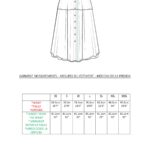 LOUISE circle skirt sewing pattern: measurement chart with size information and dimensions for selecting the correct pattern size.