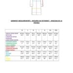 MERVEILLE tunic sewing pattern, size and body measurement chart for choosing the right size of the loose tunic or dress before sewing.