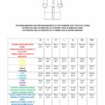 CHAMADE coat sewing pattern measurement chart for selecting a size, relating the oversized coat dimensions to its dropped shoulders and finished length.