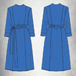 PALOMA dress PDF sewing pattern cover, displaying the fitted princess-seam midi design with a round neck, three-quarter sleeves and a waist tie.