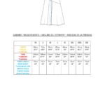 Size and measurement chart for the CHANTELLE patchwork skirt sewing pattern, used to choose a skirt size before cutting fabric.