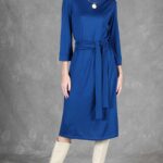PALOMA women’s jersey dress sewing pattern with fitted princess-seam bodice and fabric tie belt.