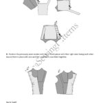 Step-by-step illustration for assembling a panel dress pattern, showing sequential diagrams for joining garment pieces. Label indicates stitching instructions, starting with securing sections together with pins. Background watermark reads “Sewing Patterns.” At the bottom, text reads “BACK PART.”