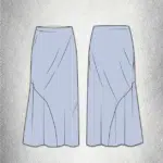 GIULIA sewing pattern: gIULIA bias-cut midi skirt sewing pattern in front and back technical drawings, with a diagonal side flounce and softly flared lower hem.