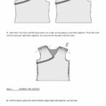Dos pasos ilustrados para coser una prenda. El paso D en un patrón de costura muestra piezas delanteras y traseras con hombros sujetos con alfileres. El paso 2 muestra cómo fijar una manga con alfileres a la costura de la sisa y coserla. Las instrucciones de texto acompañan a ambas ilustraciones.