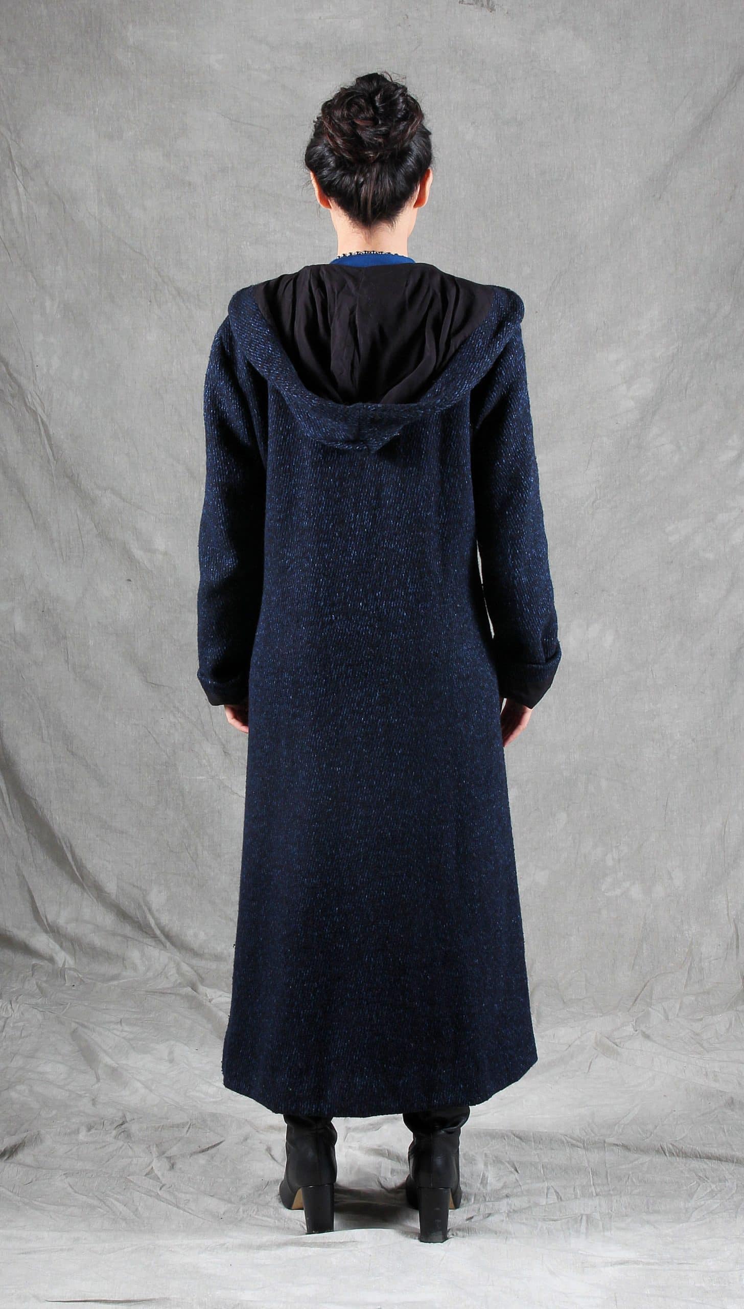 chinese dress ladies Black Wool Hooded Coat  Vintage Maxi Overcoat for Women 1839 Gray / Xs