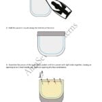 Illustrated sewing instructions for the JOY jacket pattern, showing the construction and pressing of a patch pocket.