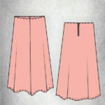 AVA flared skirt sewing pattern technical front-and-back drawings, showing the deep central box pleat, shaped waist and exposed centre-back zipper.