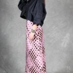 LORENA bias-cut maxi skirt pattern: side view of the pink animal-print skirt, showing its smooth flowing silhouette.