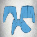 Technical drawing of a summer top sewing pattern showing front and back views. The design features an asymmetrical hem with loose, flowing lines, ideal for lightweight fabrics