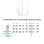 JANYS pencil skirt PDF sewing pattern size chart, with a technical skirt sketch and body measurement table.