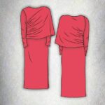Women’s ALICIA evening maxi dress sewing pattern, featuring a flowing asymmetric overlay over a fitted dress.
