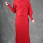 ALICIA long dress sewing pattern: half-cape design with soft side gathers and a fitted skirt.