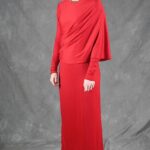 Draped evening dress sewing pattern ALICIA, a long fitted style with asymmetrical folds.