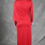 ALICIA elegant maxi dress sewing pattern with a half-cape detail and flowing asymmetric overlay.