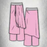 LE SILENCE DU VENT sewing pattern technical drawing: front and back views of wide-leg pants with an asymmetrical skirt overlay.