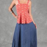 Women’s ALBANE top sewing pattern: strappy summer camisole with a shaped bodice and neat waist seam.