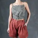 Women’s tailored summer shorts sewing pattern MAYS, with a relaxed fit, flattering front pleats and folded cuffs at the leg openings.