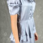 CLAUDIE women’s maxi dress PDF sewing pattern with flowing tiered ruffles, a round neckline and delicate front pleats.