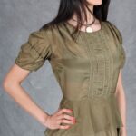 Romantic CLAUDIE dress sewing pattern for women, with softly gathered shoulders, short gathered sleeves and a long ruffled skirt.