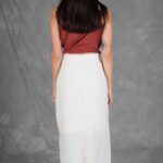 CHARLIZE straight midi skirt sewing pattern: back view of the white skirt showing its clean fitted silhouette.