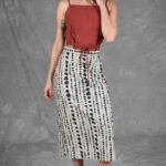 CHARLIZE women’s midi skirt sewing pattern with patch pockets, additional outfit view highlighting the straight high-waisted silhouette.