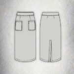 CHARLIZE straight midi skirt PDF sewing pattern for women, with a high waist, front patch pockets and a practical everyday silhouette.