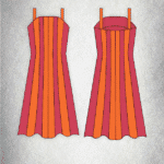 DOMITIA panel dress sewing pattern cover illustrating the fitted-and-flared panel construction, with optional straps and a clean neckline.