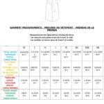 Tabla de tallas y medidas corporales para el patrón de costura del vestido DUNE en PDF.