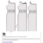 Dibujo técnico del patrón de costura del vestido DUNE con tres vistas del vestido midi y su cintura fruncida.