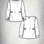 AGATHE long-sleeve blouse sewing pattern: technical line drawings of the front and back with gathered neckline and waist.