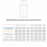 BELLA dress sewing pattern size chart with garment diagram and measurements for sizes XS to 4XL.