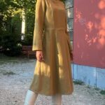 JANE panel dress sewing pattern: styled product photograph of the JANE panel dress, showcasing a midi silhouette with elegant seam detailing.