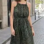 SUZY gathered dress PDF sewing pattern for women, garment image presenting the design as inspiration for sewing a feminine dress. Gathered dress sewing.