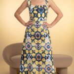LARA long dress sewing pattern for women – product photograph showing the finished handmade maxi dress.