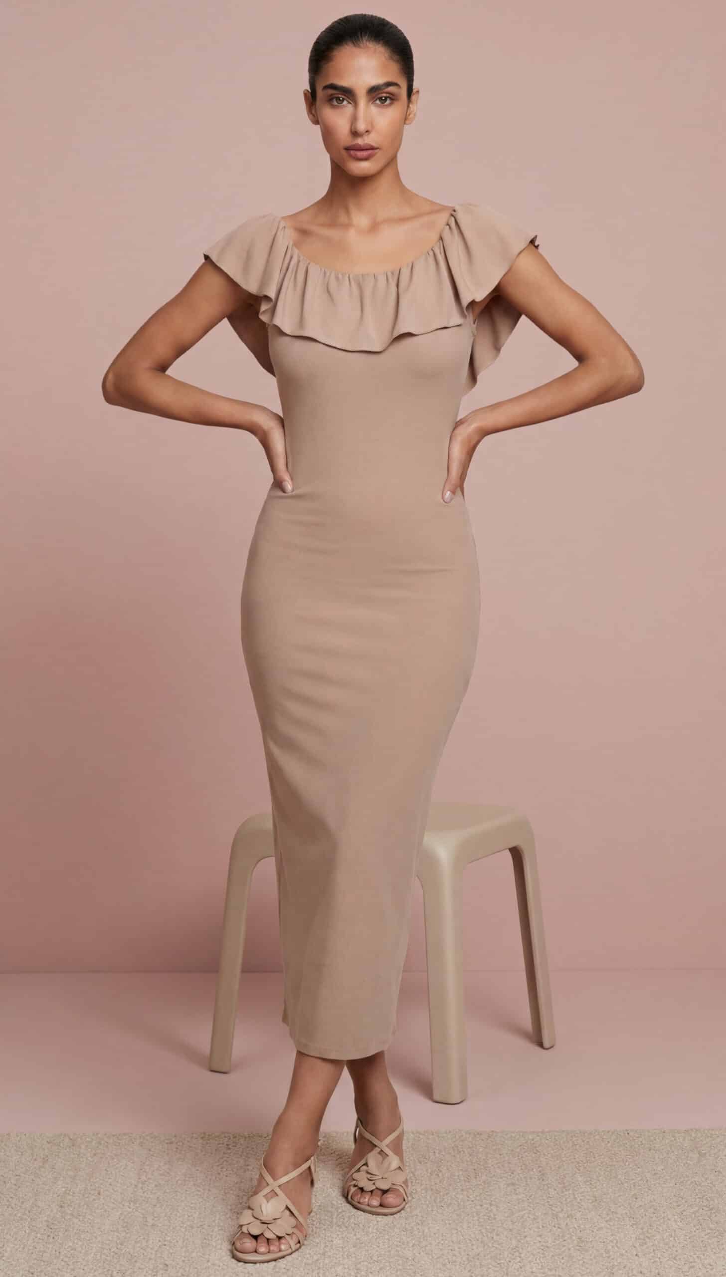 sewing formal dresses Ruffle Neckline Midi Dress Pattern vogue evening dress patterns