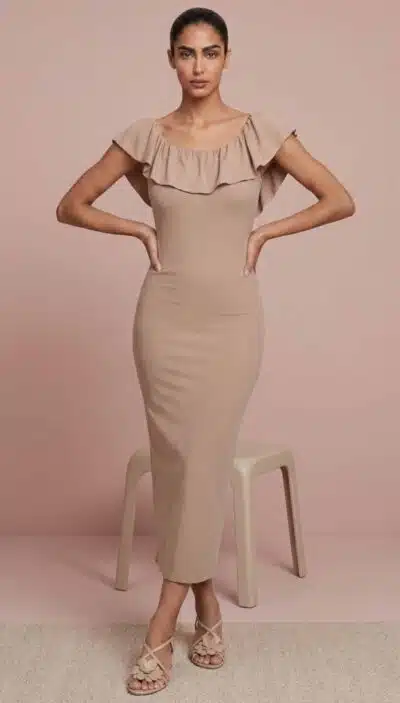 Ruffle Neckline Midi Dress Sewing Pattern era