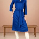 PALOMA midi dress sewing pattern for women: tailored look with princess seams, three-quarter sleeves and a waist tie.
