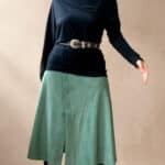 Handmade CHANTELLE flared skirt, from a women’s PDF sewing pattern: the skirt opens out below the waist into a relaxed A-line. with a design suited to mixing colours and textures.