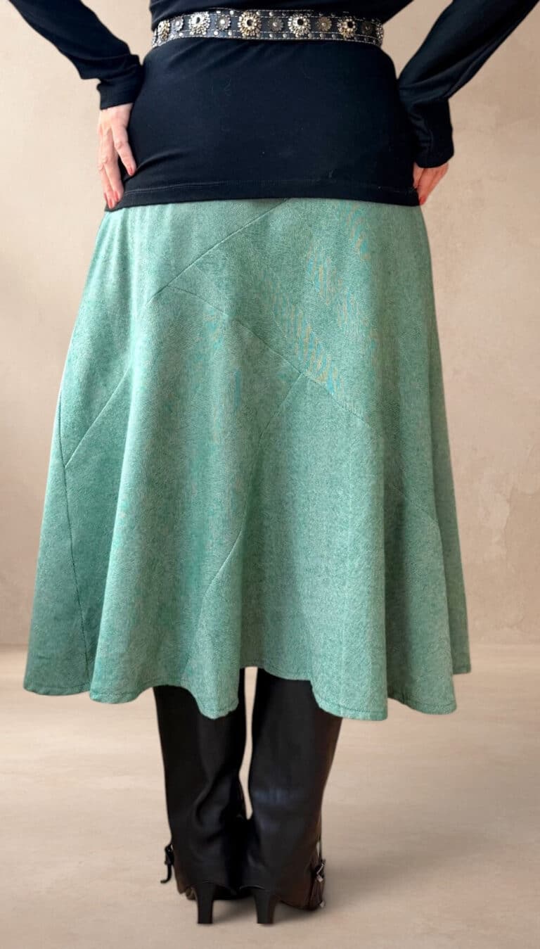 CHANTELLE patchwork midi skirt sewing pattern: the multi-piece design is intended to show off creative fabric placement. The overall line combines a defined waist and relaxed volume.