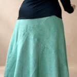 Handmade CHANTELLE flared skirt, from a women’s PDF sewing pattern: the shaped fabric sections form an architectural patchwork surface. The overall line combines a defined waist and relaxed volume.