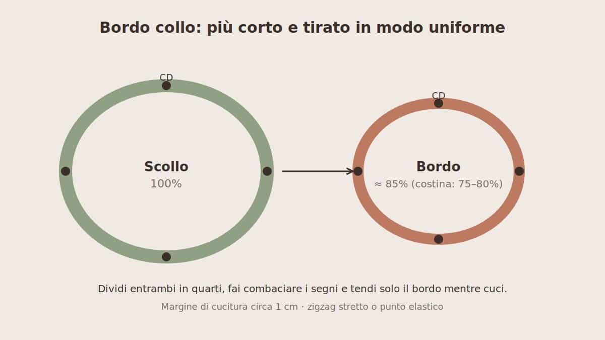 Come cucire un bordo collo su un top in maglina facendo combaciare i quarti