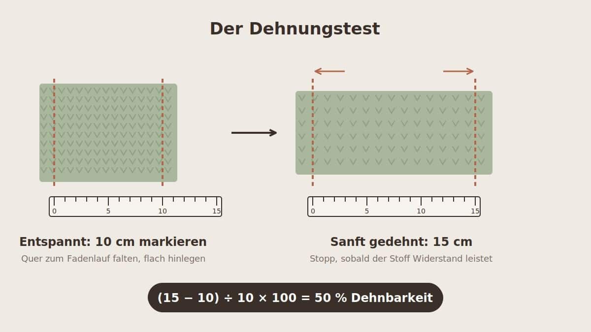 Dehnbarkeit von Jersey in Prozent mit einem Lineal messen